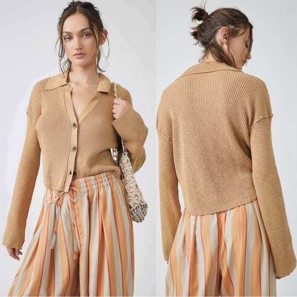 Free People Ella Sweater Shirt in Iced Coffee Size Large Neutral Tan Cardigan - Picture 1 of 15